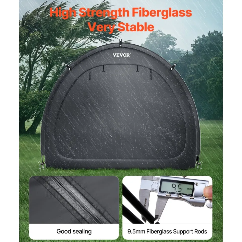 VEVOR Bike Storage Tent, 1 to 2 Bikes, Outdoor Spacious Bike Storage Tent with Ventilated Window, Waterproof Fan-Shaped Bike Tent with High Strength Fiberglass & Dual Zippers, Fit for Bicycle
