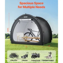 VEVOR Bike Storage Tent, 3 to 4 Bikes, Outdoor Spacious Bike Storage Tent with Ventilated Window, Waterproof Easy-to-Install Bike Tent with High Strength Fiberglass & Dual Zippers, Fit for Bicycle