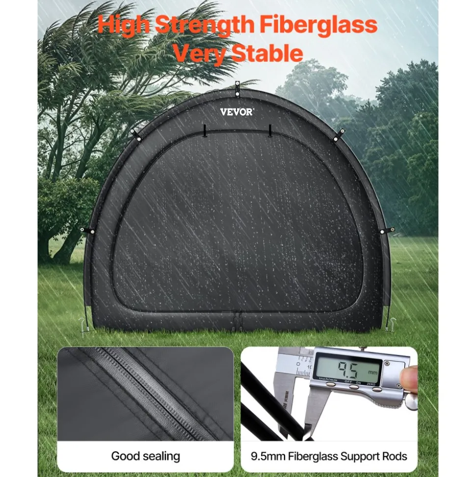 VEVOR Bike Storage Tent, 3 to 4 Bikes, Outdoor Spacious Bike Storage Tent with Ventilated Window, Waterproof Easy-to-Install Bike Tent with High Strength Fiberglass & Dual Zippers, Fit for Bicycle