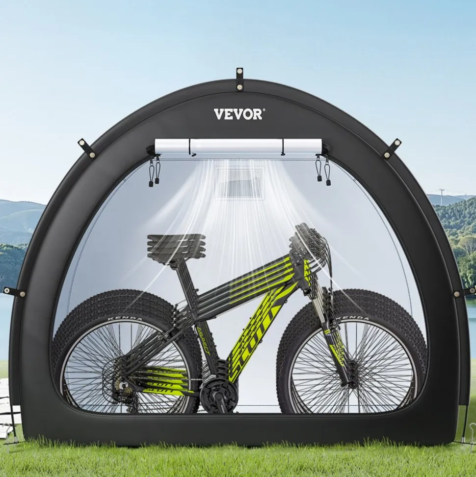 VEVOR Bike Storage Tent, 3 to 4 Bikes, Outdoor Spacious Bike Storage Tent with Ventilated Window, Waterproof Easy-to-Install Bike Tent with High Strength Fiberglass & Dual Zippers, Fit for Bicycle