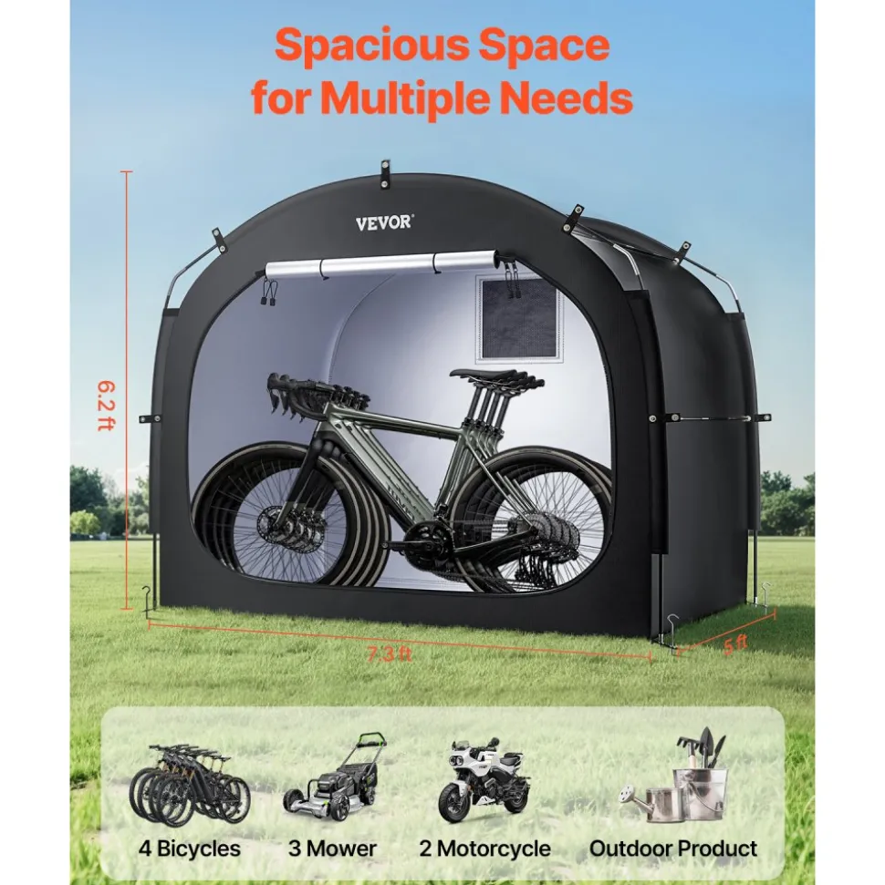 VEVOR Bike Storage Tent, 4 to 5 Bikes, Outdoor Spacious Bike Storage Tent with Ventilated Window, Waterproof Easy-to-Install Bike Tent with High Strength Fiberglass & Dual Zippers, Fit for Bicycle