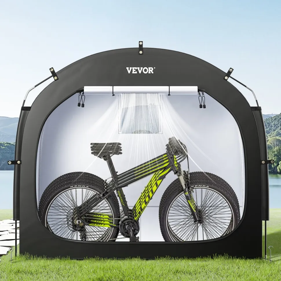 VEVOR Bike Storage Tent, 4 to 5 Bikes, Outdoor Spacious Bike Storage Tent with Ventilated Window, Waterproof Easy-to-Install Bike Tent with High Strength Fiberglass & Dual Zippers, Fit for Bicycle
