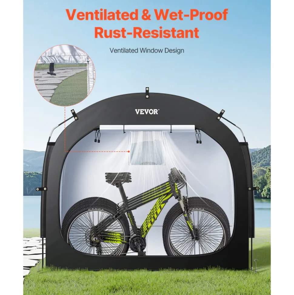 VEVOR Bike Storage Tent, 4 to 5 Bikes, Outdoor Spacious Bike Storage Tent with Ventilated Window, Waterproof Easy-to-Install Bike Tent with High Strength Fiberglass & Dual Zippers, Fit for Bicycle