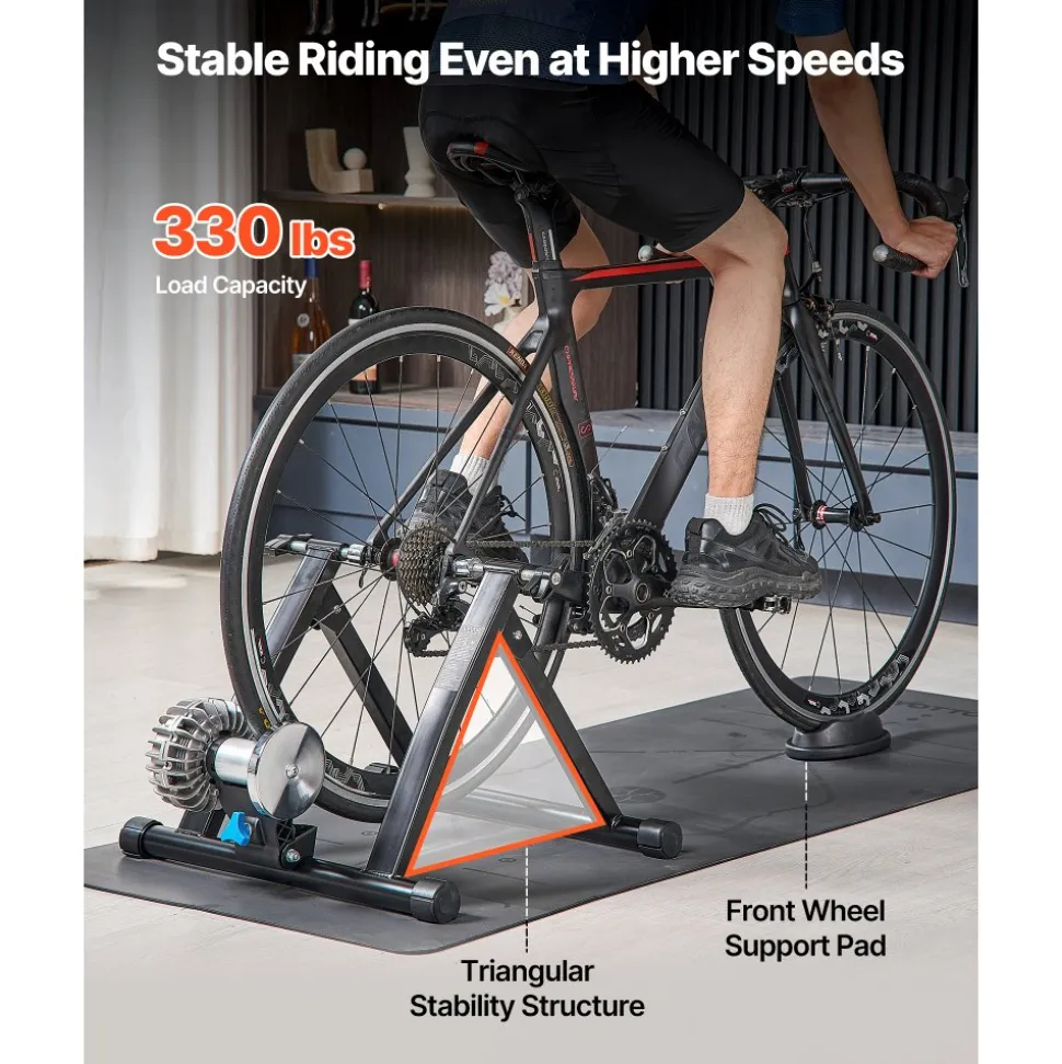 VEVOR Bike Trainer, 26-29 Inch & 700C Wheels, Foldable Fluid Bicycle Stationary Trainer Stand for Indoor Exercise Riding with Quick Release Skewer & Front Wheel Riser Block, Fits Road Bikes, Black