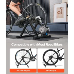 VEVOR Bike Trainer, 26-29 Inch & 700C Wheels, Foldable Fluid Bicycle Stationary Trainer Stand for Indoor Exercise Riding with Quick Release Skewer & Front Wheel Riser Block, Fits Road Bikes, Black