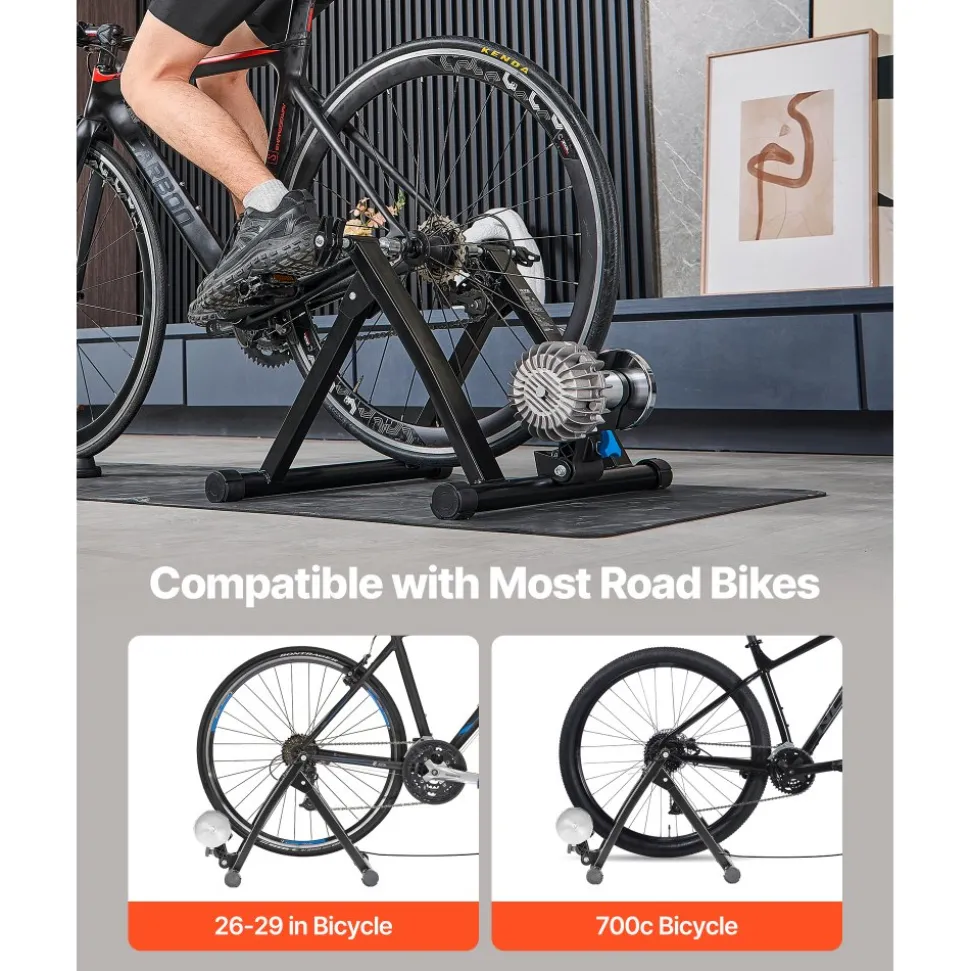 VEVOR Bike Trainer, 26-29 Inch & 700C Wheels, Foldable Fluid Bicycle Stationary Trainer Stand for Indoor Exercise Riding with Quick Release Skewer & Front Wheel Riser Block, Fits Road Bikes, Black