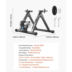 VEVOR Bike Trainer, 26-29 Inch & 700C Wheels, Foldable Fluid Bicycle Stationary Trainer Stand for Indoor Exercise Riding with Quick Release Skewer & Front Wheel Riser Block, Fits Road Bikes, Black