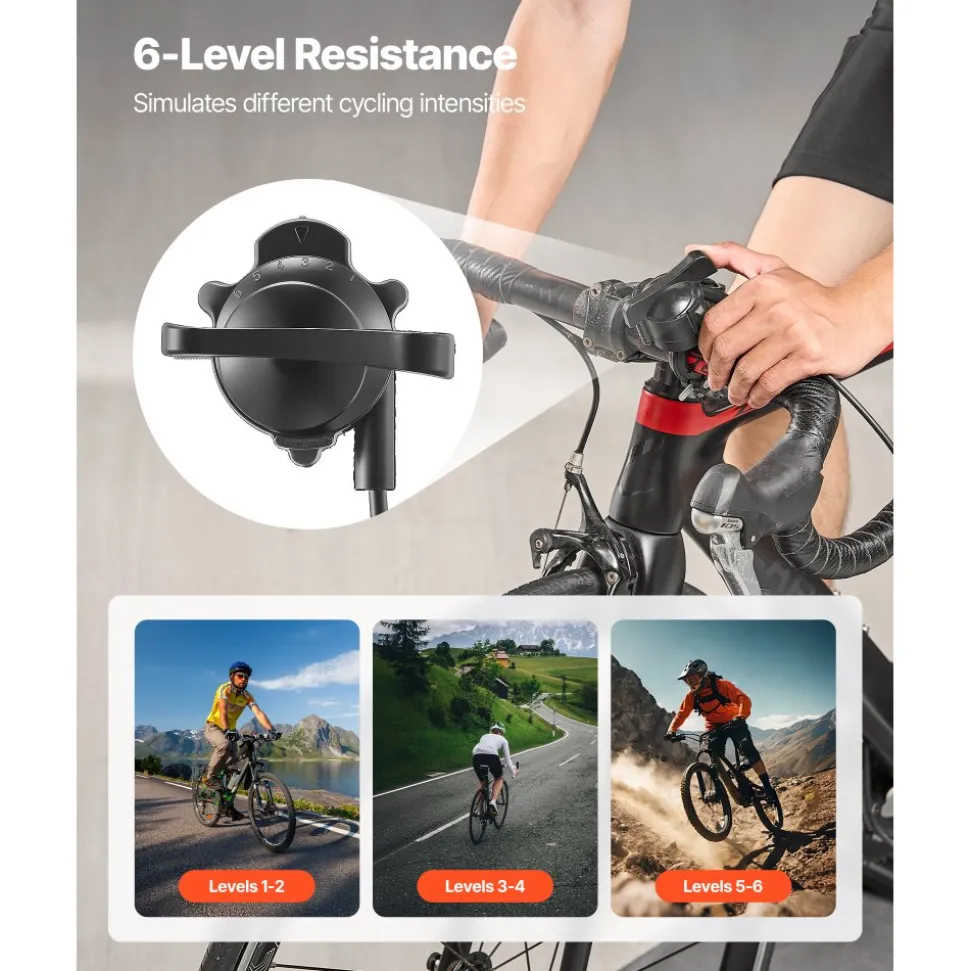 VEVOR Bike Trainer, 6 Level Resistance, 26-29 in & 700C Wheels, Foldable Magnetic Bicycle Stationary Stand for Indoor Exercise Riding with Quick Release Skewer & Front Wheel Riser Block for Road Bikes