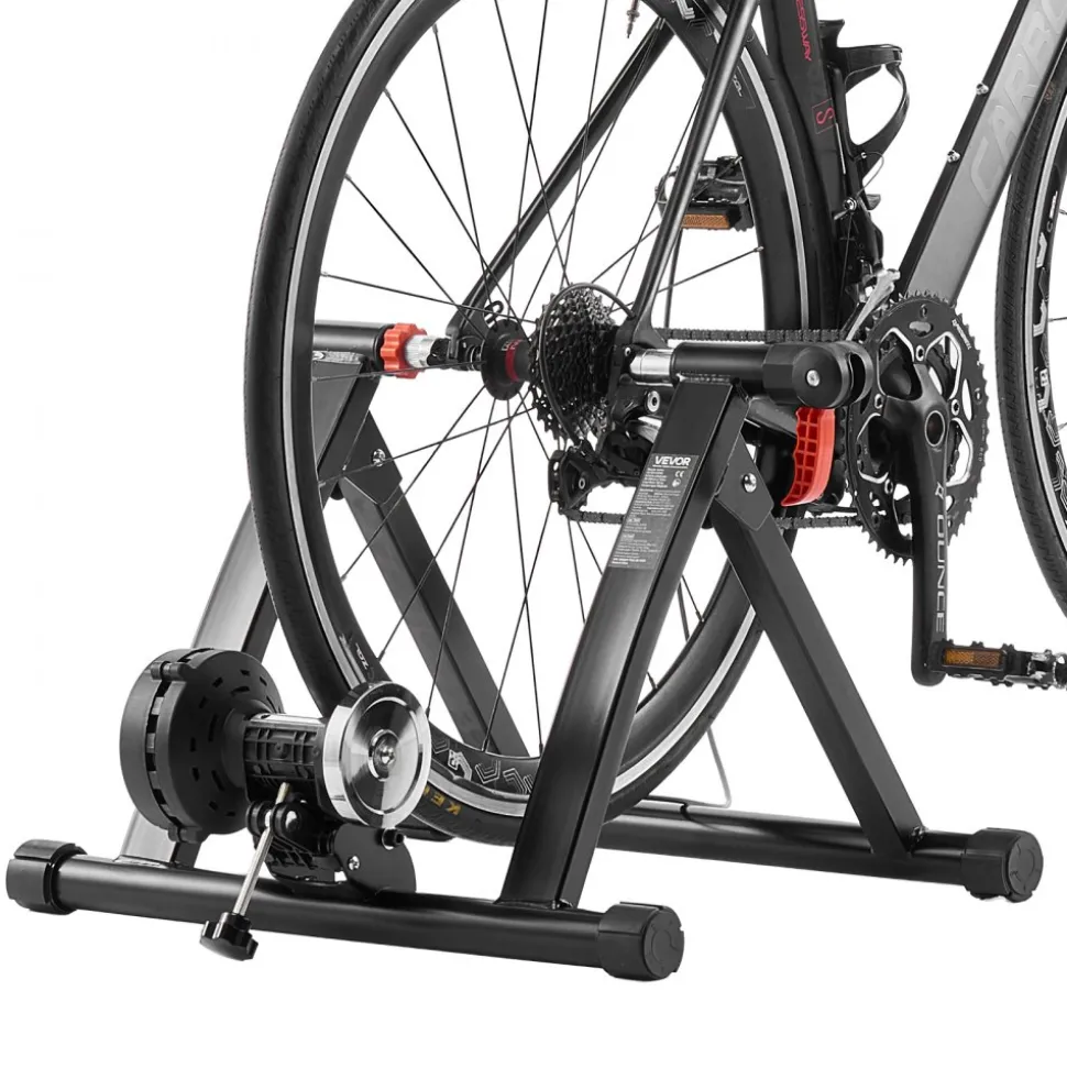 VEVOR Bike Trainer, 6 Level Resistance, 26-29 in & 700C Wheels, Foldable Magnetic Bicycle Stationary Stand for Indoor Exercise Riding with Quick Release Skewer & Front Wheel Riser Block for Road Bikes