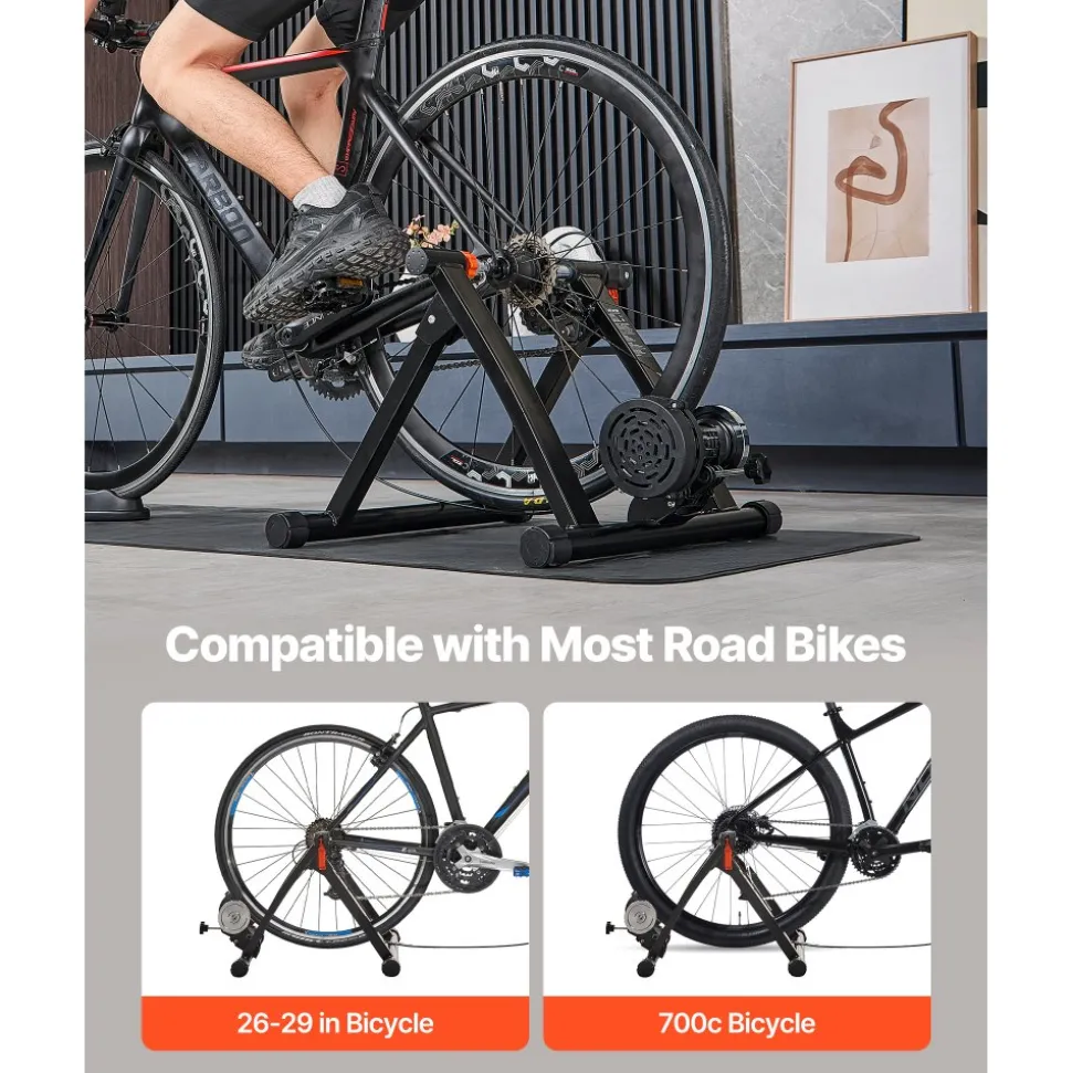 VEVOR Bike Trainer, 6 Level Resistance, 26-29 in & 700C Wheels, Foldable Magnetic Bicycle Stationary Stand for Indoor Exercise Riding with Quick Release Skewer & Front Wheel Riser Block for Road Bikes