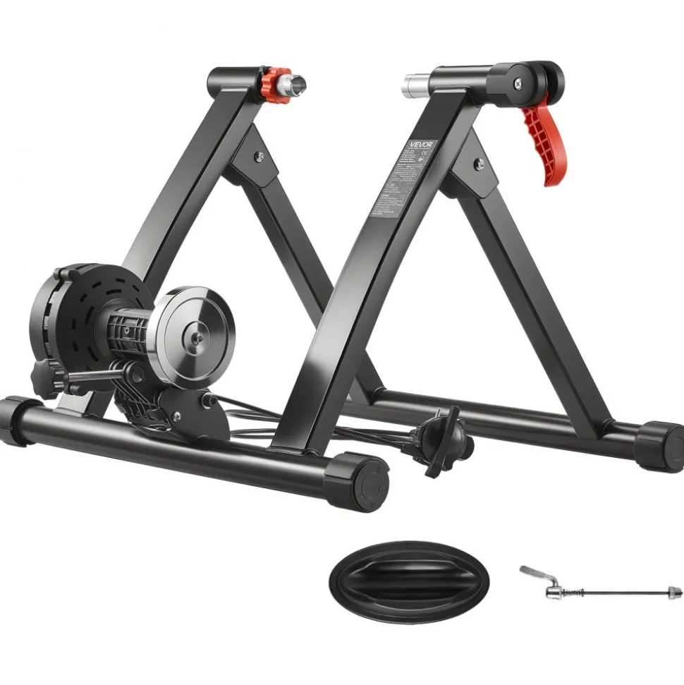 VEVOR Bike Trainer, 6 Level Resistance, 26-29 in & 700C Wheels, Foldable Magnetic Bicycle Stationary Stand for Indoor Exercise Riding with Quick Release Skewer & Front Wheel Riser Block for Road Bikes