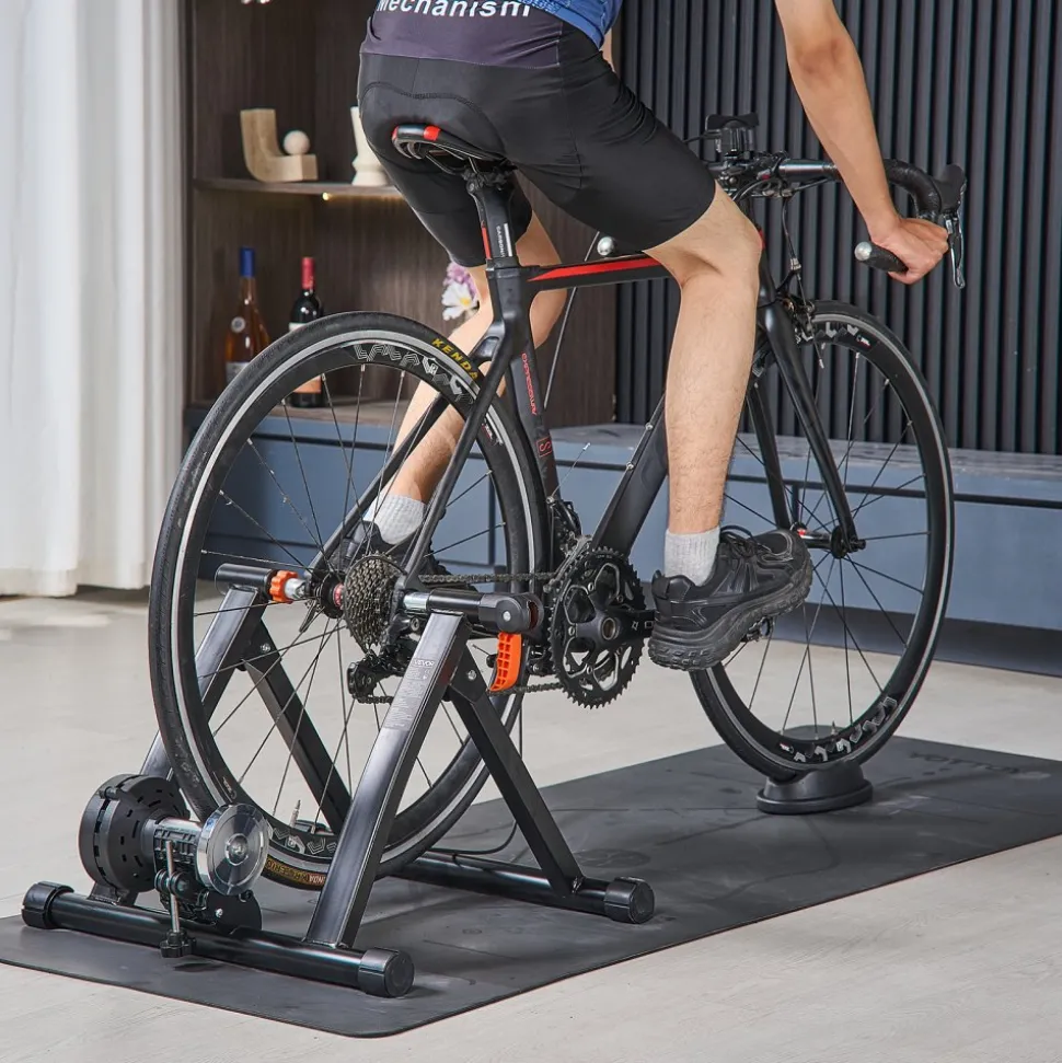 VEVOR Bike Trainer, 6 Level Resistance, 26-29 in & 700C Wheels, Foldable Magnetic Bicycle Stationary Stand for Indoor Exercise Riding with Quick Release Skewer & Front Wheel Riser Block for Road Bikes