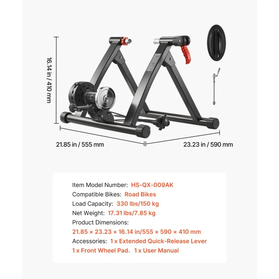 VEVOR Bike Trainer, 6 Level Resistance, 26-29 in & 700C Wheels, Foldable Magnetic Bicycle Stationary Stand for Indoor Exercise Riding with Quick Release Skewer & Front Wheel Riser Block for Road Bikes