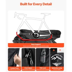VEVOR Bike Travel Bag, Road Bike Bag Road Bicycle Storage Carry with TSA Lock & Dual Zipper, Black Bicycle Case Wheelbase 37-42 in for Air Travel, Outdoor Use, Airplane, Car, Train, Subway Transport