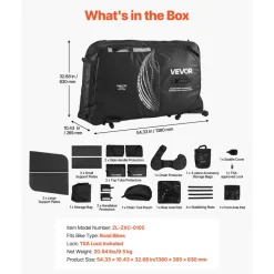 VEVOR Bike Travel Bag, Transport Universal Bicycle Storage Case Bag with TSA Lock, Support Plates, Protection and Fork Mount Stabilisation, Bicycle Case Max. Wheelbase 51 in for Airplane, Outdoor Use