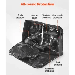 VEVOR Bike Travel Bag, Transport Universal Bicycle Storage Case Bag with TSA Lock, Support Plates, Protection and Fork Mount Stabilisation, Bicycle Case Max. Wheelbase 51 in for Airplane, Outdoor Use
