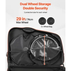 VEVOR Bike Travel Case, Bicycle Travel Bag with EVA Hard Shell, Quick-Release Buckle, Dual Zipper, TSA Lock and Wheels, Black Bicycle Case for Airplane, Easy Transportation Bag for 700C Road Bike