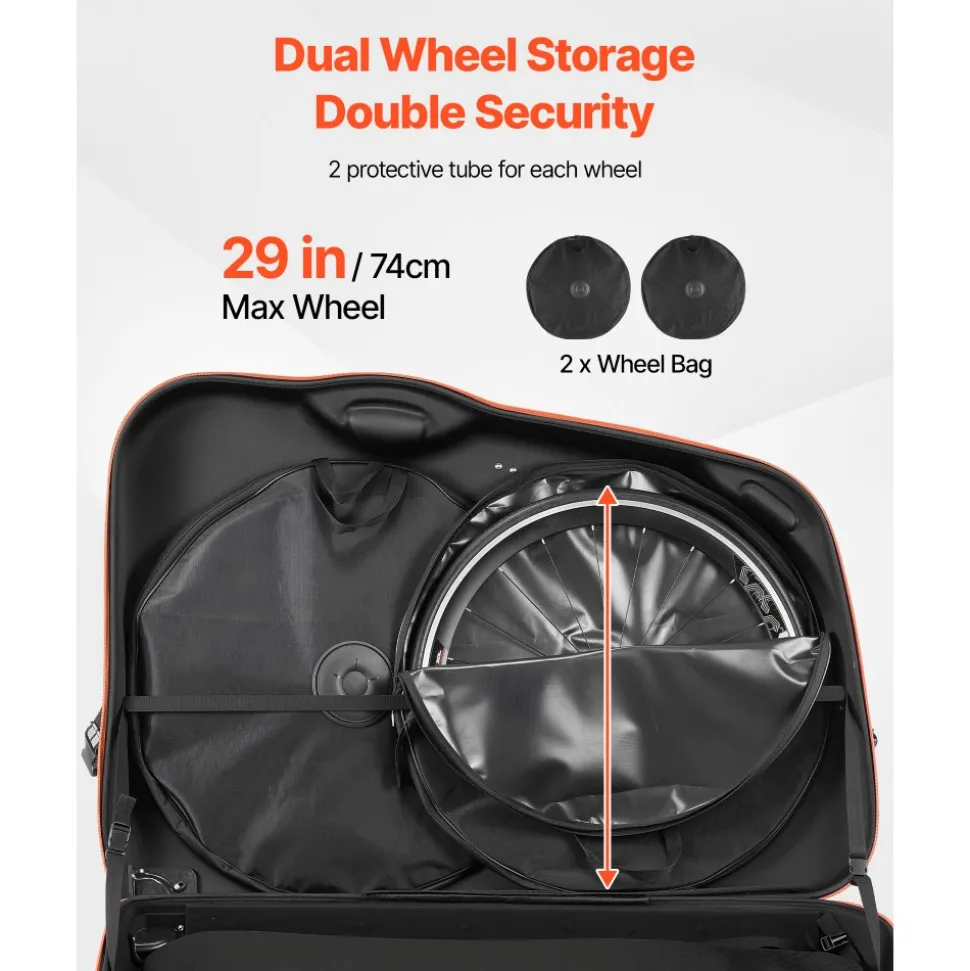 VEVOR Bike Travel Case, Bicycle Travel Bag with EVA Hard Shell, Quick-Release Buckle, Dual Zipper, TSA Lock and Wheels, Black Bicycle Case for Airplane, Easy Transportation Bag for 700C Road Bike