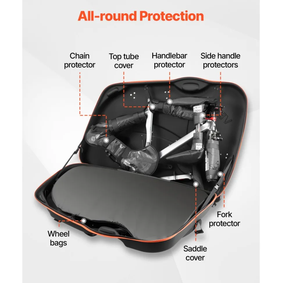 VEVOR Bike Travel Case, Bicycle Travel Bag with EVA Hard Shell, Quick-Release Buckle, Dual Zipper, TSA Lock and Wheels, Black Bicycle Case for Airplane, Easy Transportation Bag for 700C Road Bike