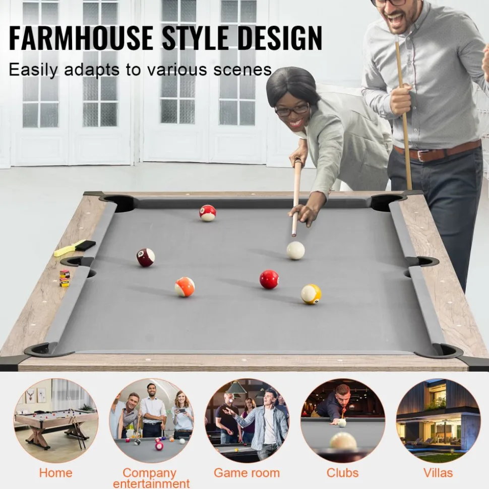 VEVOR Billiards Table Combo Set, 7ft 3-in-1 Multi Game Table with Dining, Pool, and Tennis Table, Includes Full Set of Accessories, Wood Color with Grey Cloth, Perfect for Family Game Room Kids Adults
