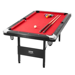 VEVOR Billiards Table, 6.3 ft Pool Table, Portable Foldable Space-Saving Table, Billiard Table Set Includes Balls, Cues, Chalks and Brush, Black with Red Cloth, Perfect for Family Game Room Kid Adult