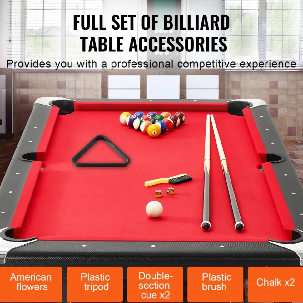 VEVOR Billiards Table, 6.3 ft Pool Table, Portable Foldable Space-Saving Table, Billiard Table Set Includes Balls, Cues, Chalks and Brush, Black with Red Cloth, Perfect for Family Game Room Kid Adult