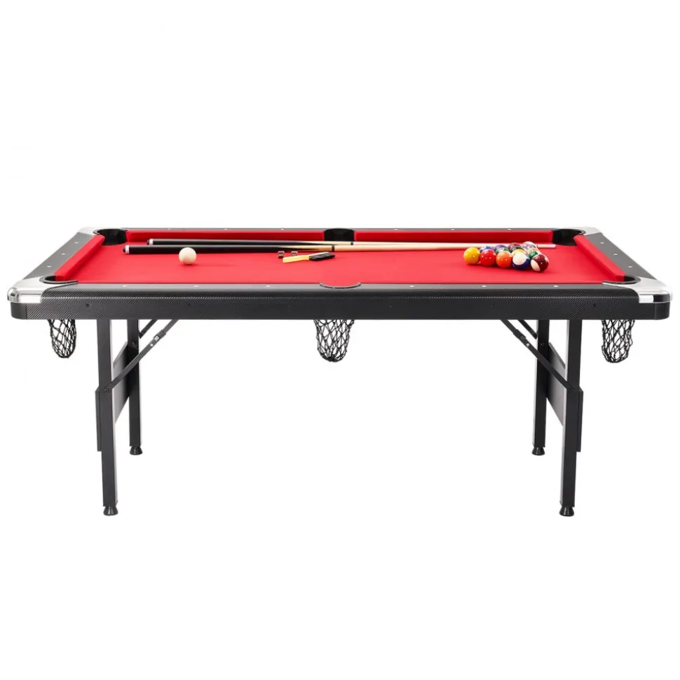 VEVOR Billiards Table, 6.3 ft Pool Table, Portable Foldable Space-Saving Table, Billiard Table Set Includes Balls, Cues, Chalks and Brush, Black with Red Cloth, Perfect for Family Game Room Kid Adult