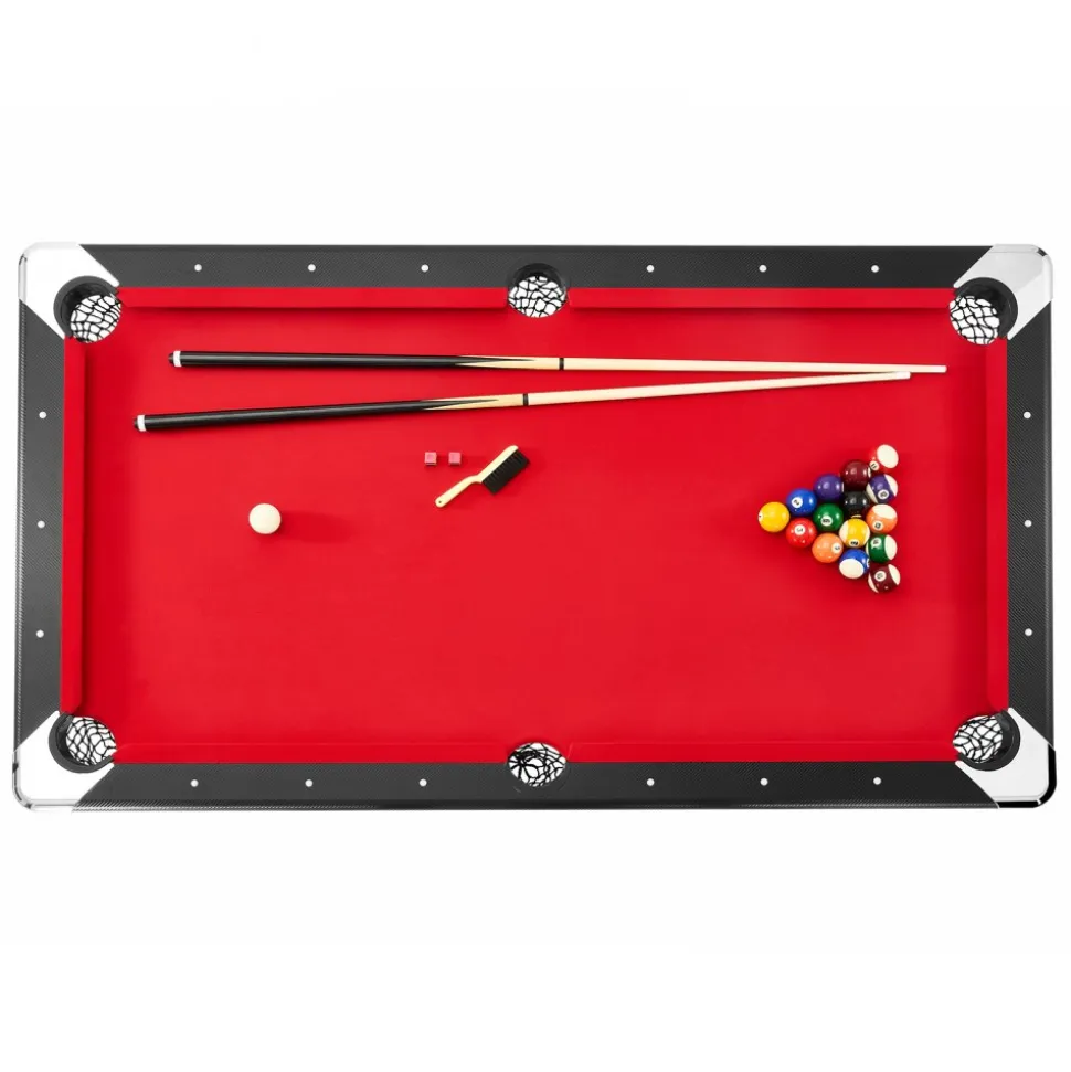 VEVOR Billiards Table, 6.3 ft Pool Table, Portable Foldable Space-Saving Table, Billiard Table Set Includes Balls, Cues, Chalks and Brush, Black with Red Cloth, Perfect for Family Game Room Kid Adult