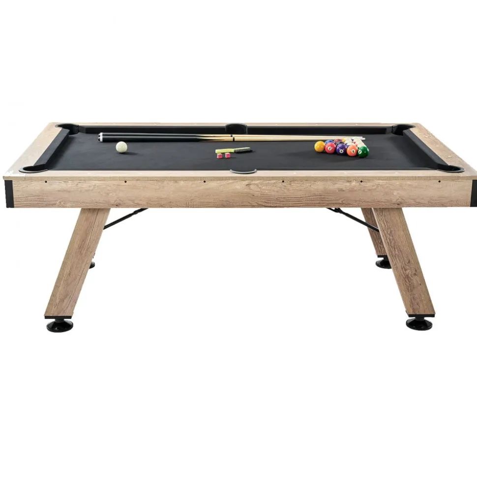 VEVOR Billiards Table, 7 ft Pool Table, Adjust Legs Stable Billiards Table, Pool Table Set Includes Balls, Cues, Chalks and Brush, Wood Color with Black Cloth, Perfect for Family Game Room Kids Adults