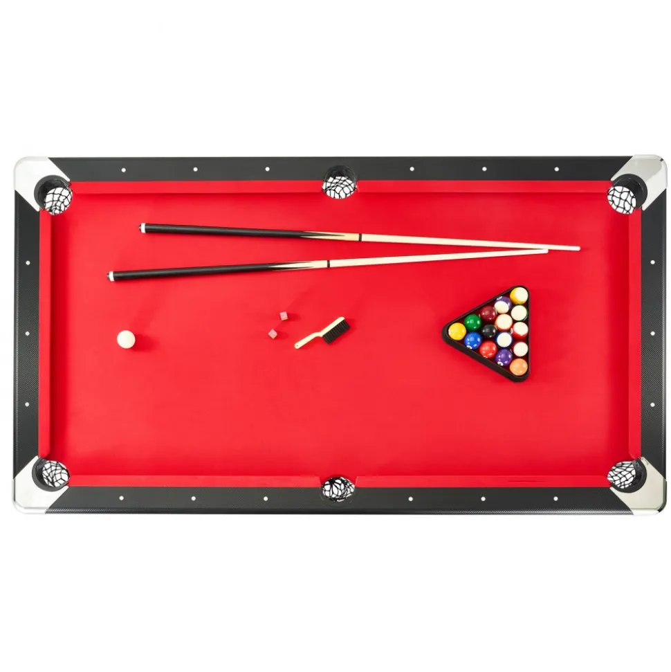 VEVOR Billiards Table, 7 ft Pool Table, Portable Foldable Space-Saving Table, Billiard Table Set Includes Balls, Cues, Chalks and Brush, Black with Red Cloth, Perfect for Family Game Room Kids Adults