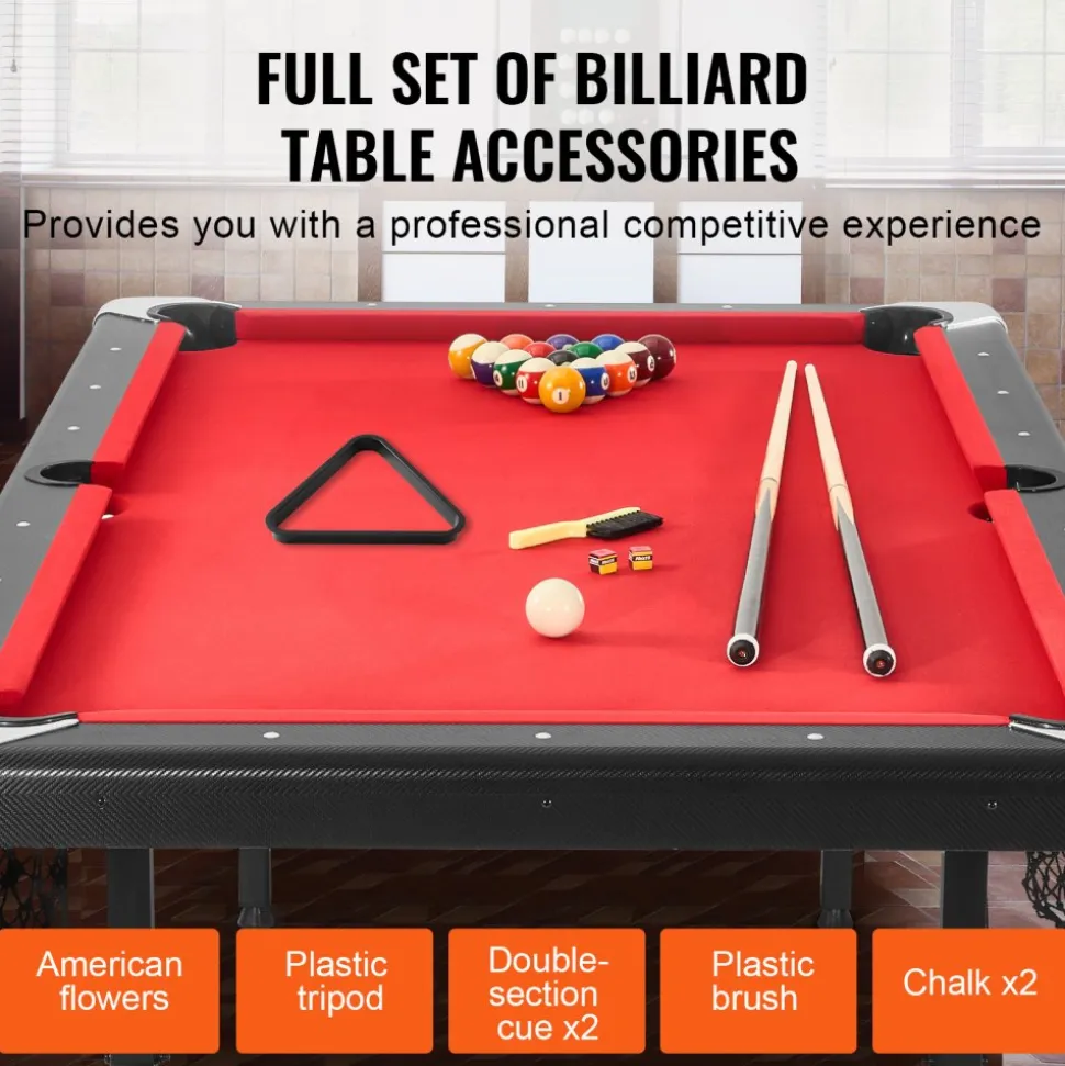 VEVOR Billiards Table, 7 ft Pool Table, Portable Foldable Space-Saving Table, Billiard Table Set Includes Balls, Cues, Chalks and Brush, Black with Red Cloth, Perfect for Family Game Room Kids Adults