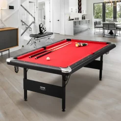 VEVOR Billiards Table, 7 ft Pool Table, Portable Foldable Space-Saving Table, Billiard Table Set Includes Balls, Cues, Chalks and Brush, Black with Red Cloth, Perfect for Family Game Room Kids Adults