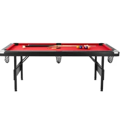 VEVOR Billiards Table, 7 ft Pool Table, Portable Foldable Space-Saving Table, Billiard Table Set Includes Balls, Cues, Chalks and Brush, Black with Red Cloth, Perfect for Family Game Room Kids Adults