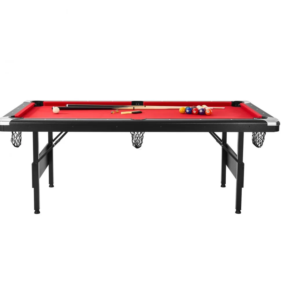 VEVOR Billiards Table, 7 ft Pool Table, Portable Foldable Space-Saving Table, Billiard Table Set Includes Balls, Cues, Chalks and Brush, Black with Red Cloth, Perfect for Family Game Room Kids Adults