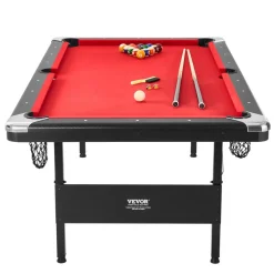 VEVOR Billiards Table, 7 ft Pool Table, Portable Foldable Space-Saving Table, Billiard Table Set Includes Balls, Cues, Chalks and Brush, Black with Red Cloth, Perfect for Family Game Room Kids Adults