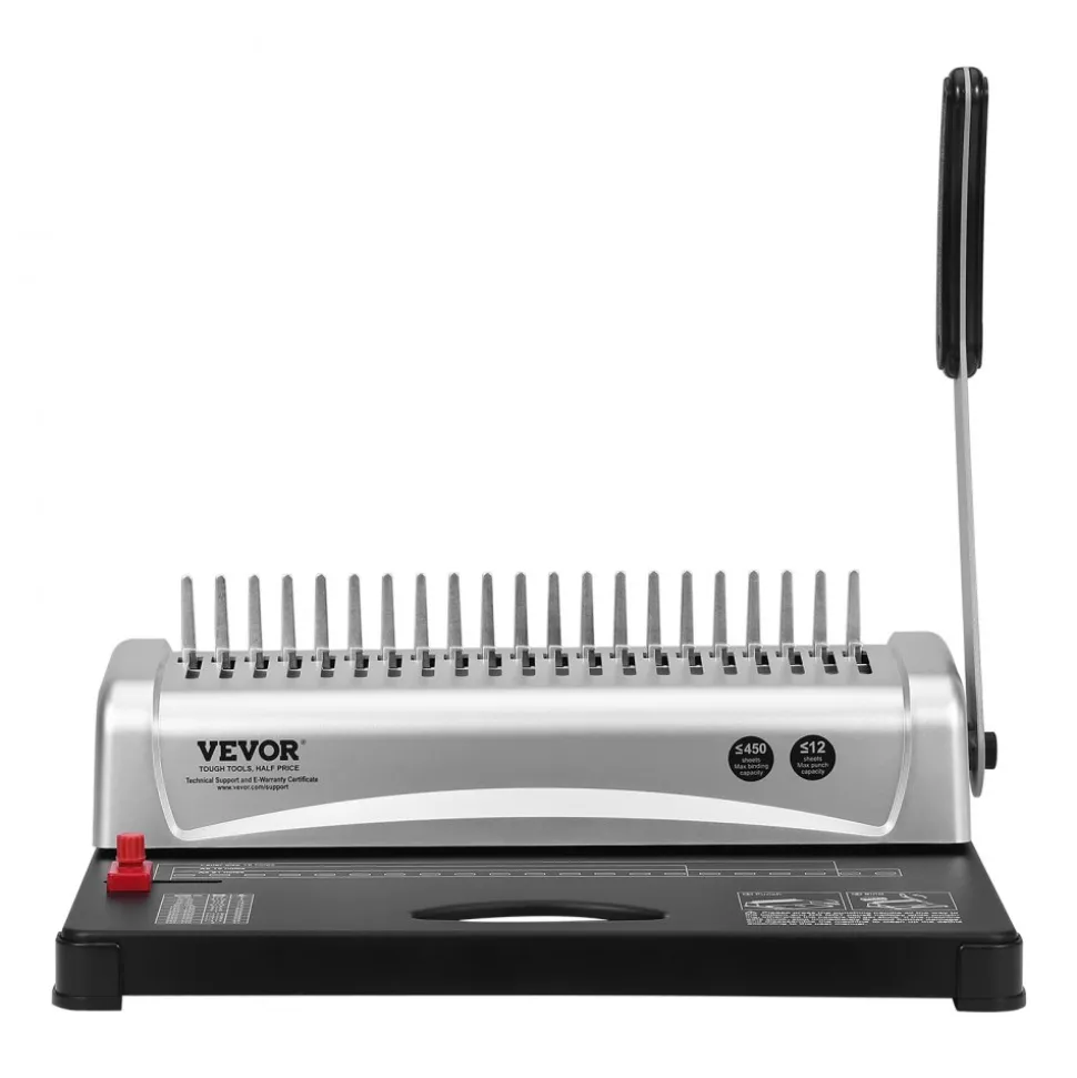 VEVOR Binding Machine, Comb Binding Machine 21-Holes Binding 450 Sheets, Book Binder Machine with 100 PCS 3/8'' Comb Binding Spines, for Letter Size, A4, A5
