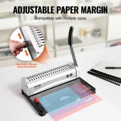VEVOR Binding Machine, Comb Binding Machine 21-Holes Binding 450 Sheets, Book Binder Machine with 100 PCS 3/8'' Comb Binding Spines, for Letter Size, A4, A5