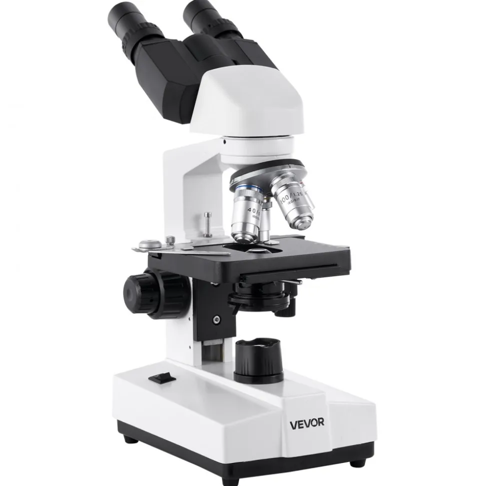 VEVOR Binocular Microscope, 40-5000X Magnification, Professional Compound Microscope for Adult with Dual Stage and Two Sets of Eyepieces, Aluminum Alloy Body, Includes LED Light and Phone Holder