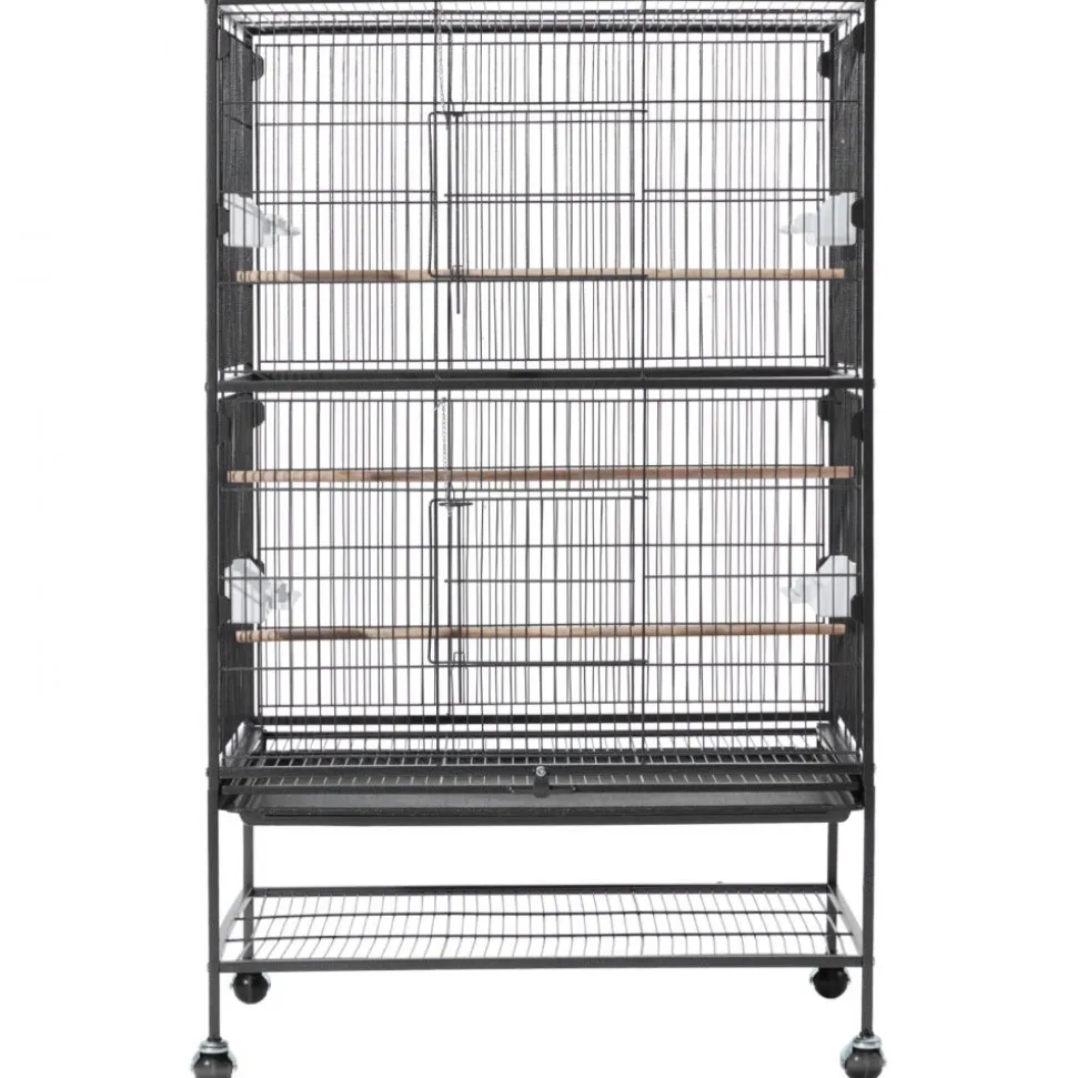VEVOR Bird Cage, 31.5 x 20.5 x 52 inch, Flat Top, Wrought Iron Bird Flight Cage with Perches, Slide-Out Tray and Plastic Feeders, Casters, for Parrot, Blue Tit, Cockatiel, Canary, and Monk Parakeet