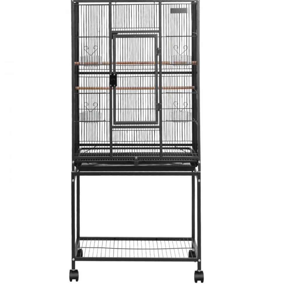 VEVOR Bird Cage, 24.6 x 16.7 x 53.9 inch, Flat Top, Wrought Iron Bird Flight Cage with Perches, Slide-Out Tray and Plastic Feeders, Casters, for Parrot, Blue Tit, Cockatiel, Canary, Budgerigar, Conure