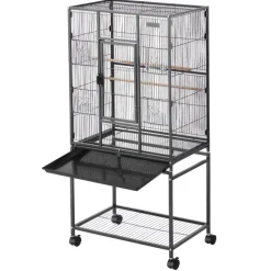 VEVOR Bird Cage, 24.6 x 16.7 x 53.9 inch, Flat Top, Wrought Iron Bird Flight Cage with Perches, Slide-Out Tray and Plastic Feeders, Casters, for Parrot, Blue Tit, Cockatiel, Canary, Budgerigar, Conure
