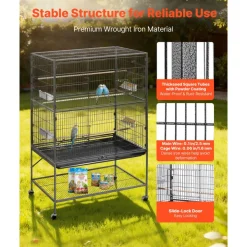 VEVOR Bird Cage, 36.6 x 22.8 x 59.5 inch, Flat Top, Wrought Iron Bird Flight Cage with Perches, Slide-Out Tray and Plastic Feeders, for Blue Tit, Cockatiel, Canary, Monk Parakeet, African Grey Parrot