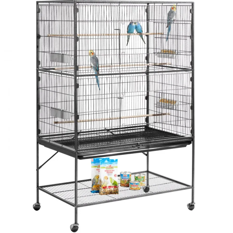 VEVOR Bird Cage, 36.6 x 22.8 x 59.5 inch, Flat Top, Wrought Iron Bird Flight Cage with Perches, Slide-Out Tray and Plastic Feeders, for Blue Tit, Cockatiel, Canary, Monk Parakeet, African Grey Parrot