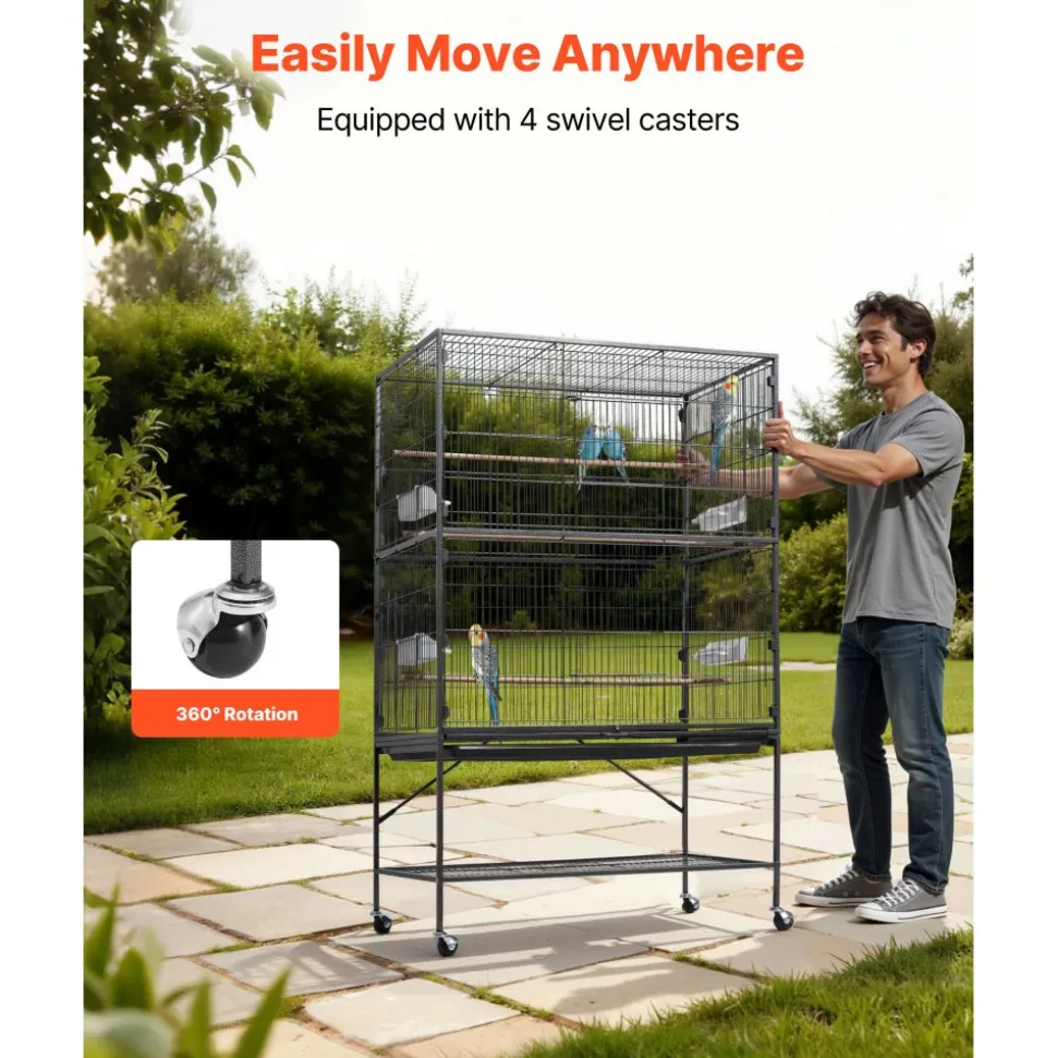 VEVOR Bird Cage, 36.6 x 22.8 x 59.5 inch, Flat Top, Wrought Iron Bird Flight Cage with Perches, Slide-Out Tray and Plastic Feeders, for Blue Tit, Cockatiel, Canary, Monk Parakeet, African Grey Parrot