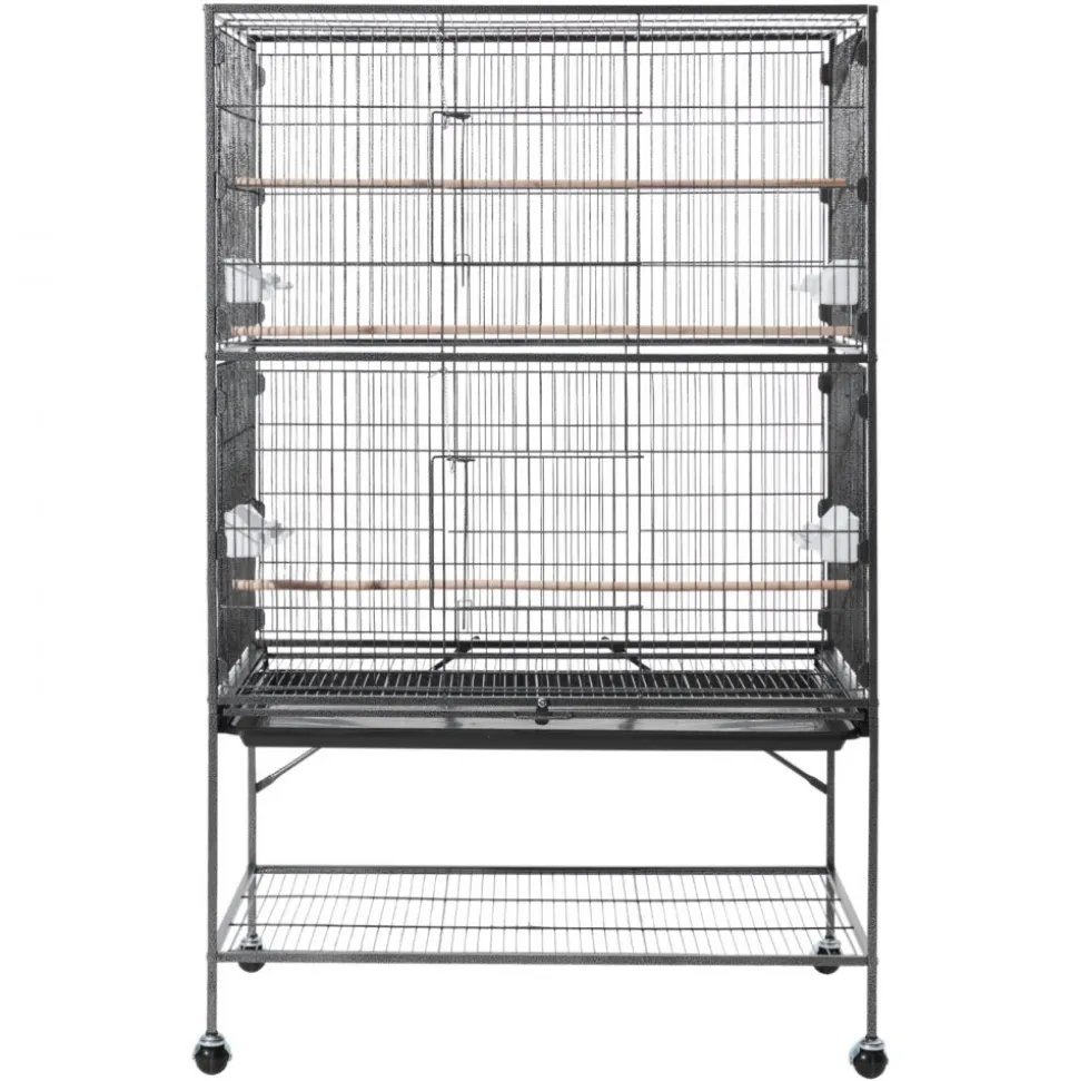 VEVOR Bird Cage, 36.6 x 22.8 x 59.5 inch, Flat Top, Wrought Iron Bird Flight Cage with Perches, Slide-Out Tray and Plastic Feeders, for Blue Tit, Cockatiel, Canary, Monk Parakeet, African Grey Parrot