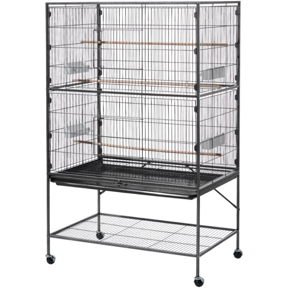 VEVOR Bird Cage, 36.6 x 22.8 x 59.5 inch, Flat Top, Wrought Iron Bird Flight Cage with Perches, Slide-Out Tray and Plastic Feeders, for Blue Tit, Cockatiel, Canary, Monk Parakeet, African Grey Parrot