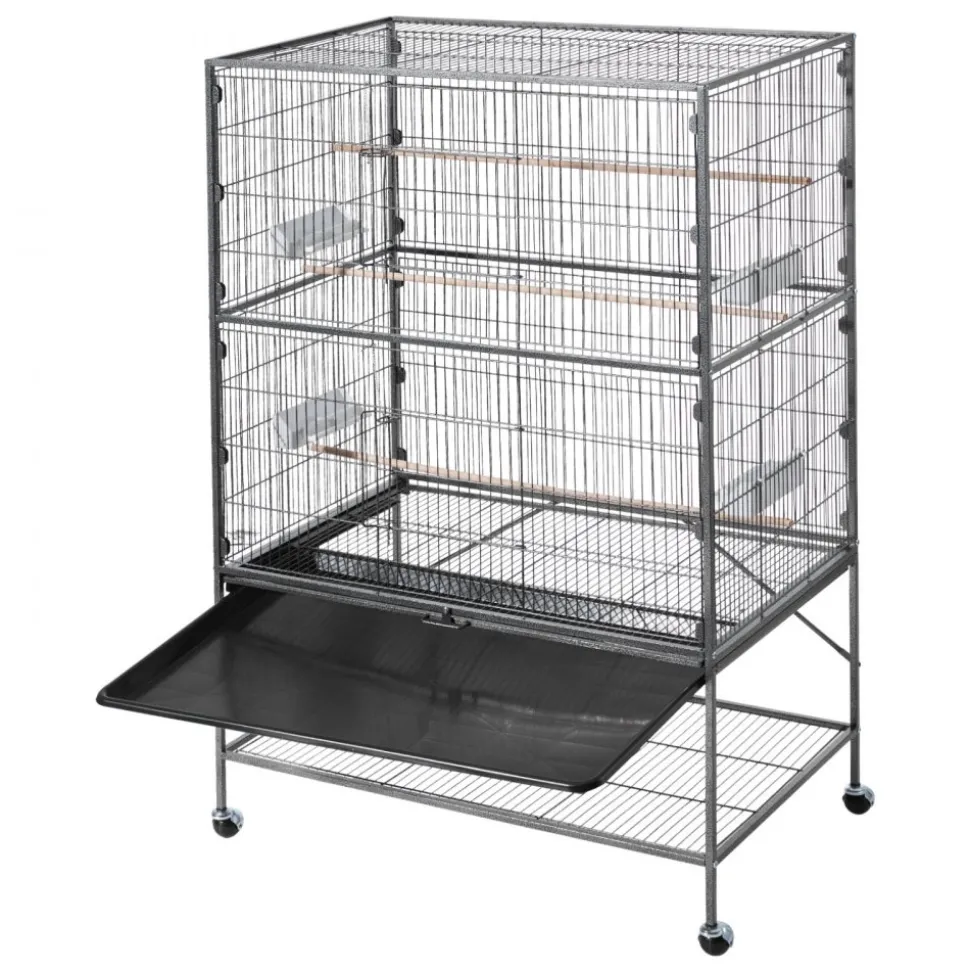 VEVOR Bird Cage, 36.6 x 22.8 x 59.5 inch, Flat Top, Wrought Iron Bird Flight Cage with Perches, Slide-Out Tray and Plastic Feeders, for Blue Tit, Cockatiel, Canary, Monk Parakeet, African Grey Parrot