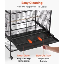 VEVOR Bird Cage, 36.6 x 22.8 x 59.5 inch, Flat Top, Wrought Iron Bird Flight Cage with Perches, Slide-Out Tray and Plastic Feeders, for Blue Tit, Cockatiel, Canary, Monk Parakeet, African Grey Parrot
