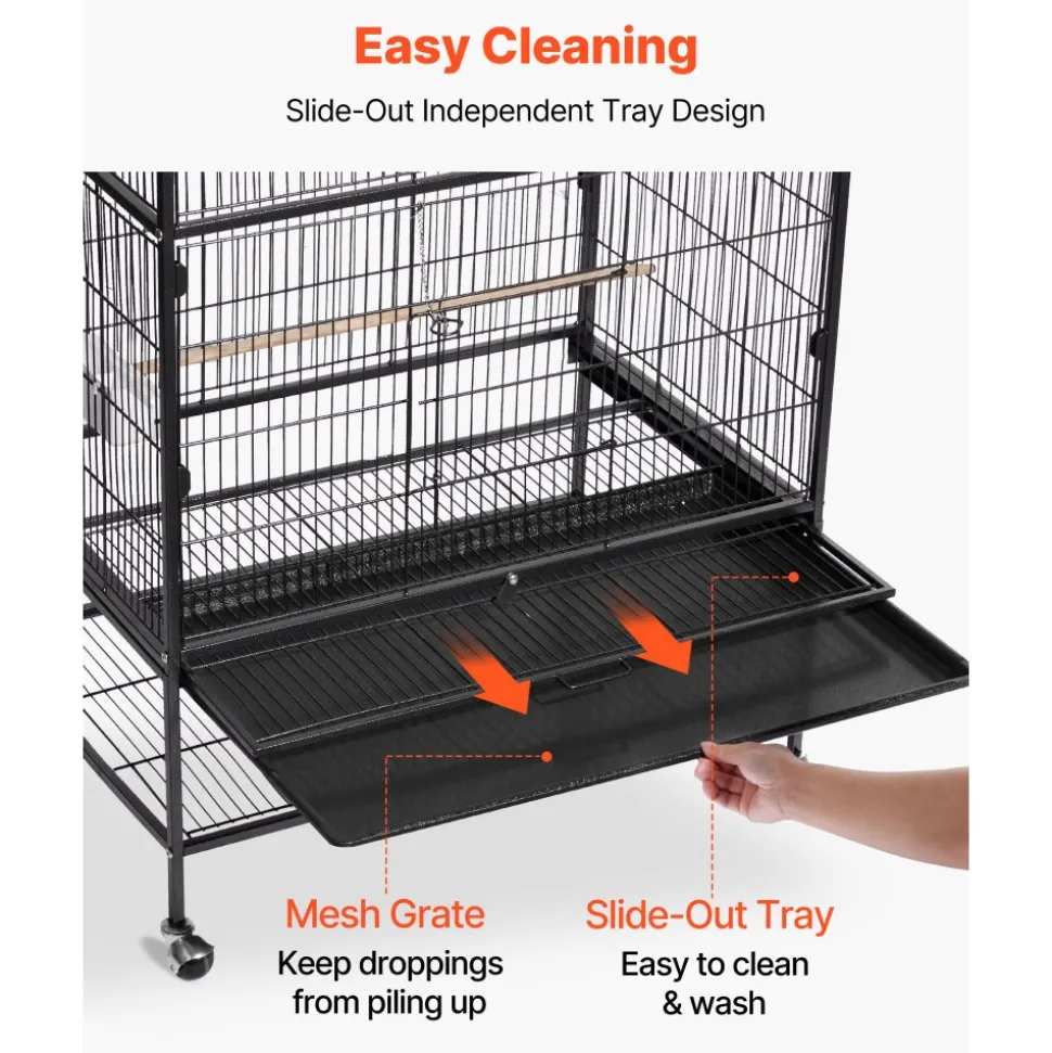 VEVOR Bird Cage, 36.6 x 22.8 x 59.5 inch, Flat Top, Wrought Iron Bird Flight Cage with Perches, Slide-Out Tray and Plastic Feeders, for Blue Tit, Cockatiel, Canary, Monk Parakeet, African Grey Parrot
