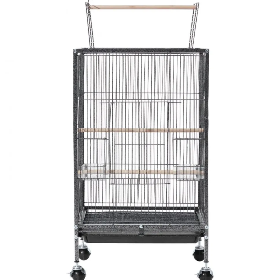 VEVOR Bird Cage, 18 x 18 x 30 inch, Open Flat Top, Wrought Iron Bird Flight Cage with Perches, Slide-Out Tray and Plastic Feeders, Casters, for Parrot, Blue Tit, Cockatiel, Canary, Budgerigar, Conure